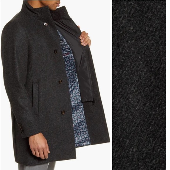 Ted Baker Margate Funnel Neck Coat Wool Blend w/ Removable Inset Bib in Charcoal - Picture 3 of 16
